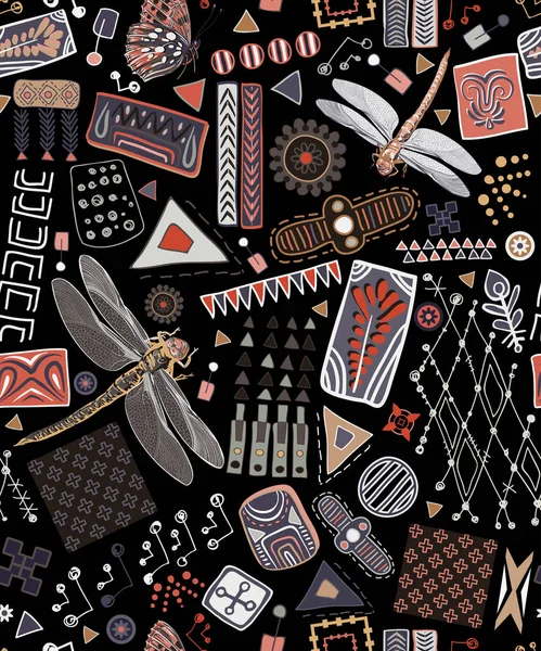 Abstrakte nahtlose Muster. bunter ethnischer Hintergrund. handgezeichneter Hintergrund mit dekorativen geometrischen Elementen. Memphis-Stil — Stockvektor