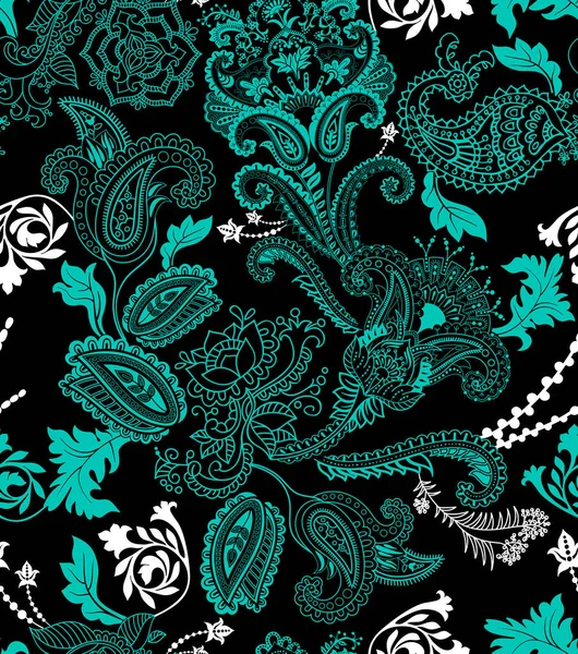 Motif floral sans couture coloré. Ornement de plantes. Fleurs décoratives et Paisley. Conception pour tissus, cartes, web, découpage — Image vectorielle