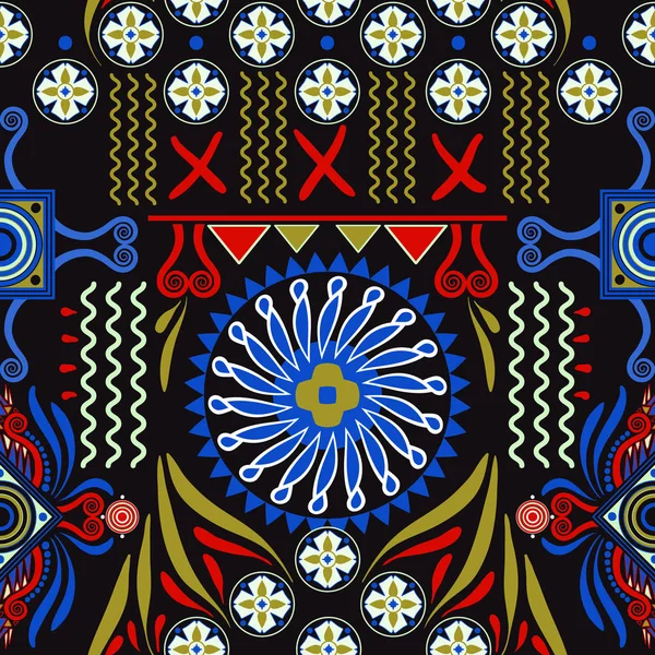 Modèle ethnique sans couture vectoriel. Fond coloré avec des éléments abstraits. Design amérindien, Navajo. Motif mexicain — Image vectorielle