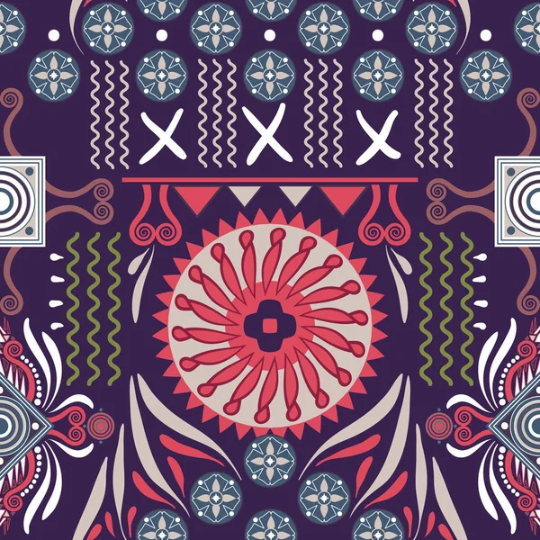 Modèle ethnique sans couture vectoriel. Fond coloré avec des éléments abstraits. Design amérindien, Navajo. Motif mexicain — Image vectorielle