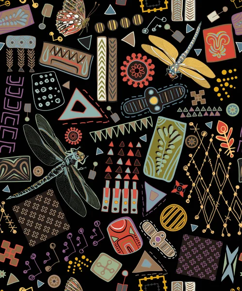 Abstrakte nahtlose Muster. bunter ethnischer Hintergrund. handgezeichneter Hintergrund mit dekorativen geometrischen Elementen. Memphis-Stil — Stockvektor