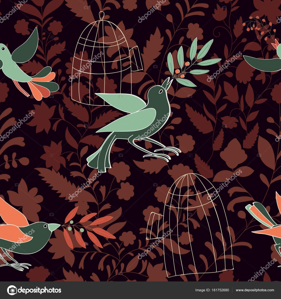 Foncé Coloré Transparent Papier Peint Avec Des Oiseaux Des