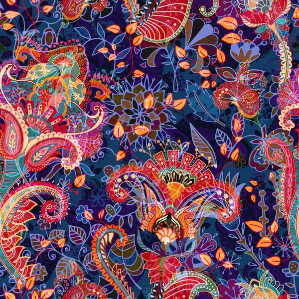 Barevný květinový vzor bezešvé. Paisley ornament. Dekorativní květiny a trávy. Design pro textilie, karet, web, decoupage — Stockový vektor