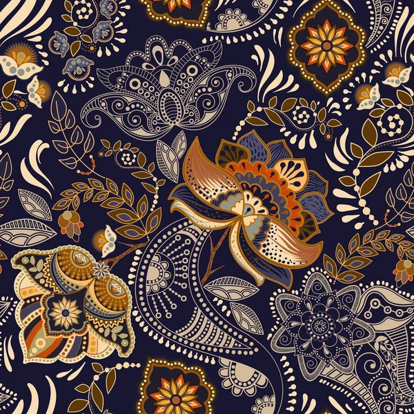 Colorato motivo floreale senza cuciture. Ornamento Paisley. Fiori decorativi. Design per tessuti, carte, web, decoupage — Foto Stock