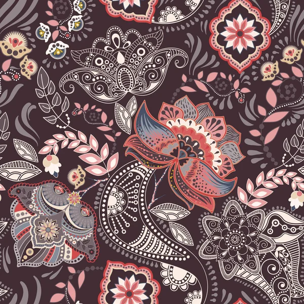 Motif floral sans couture coloré. Ornement de paisley. Fleurs décoratives. Conception pour tissus, cartes, web, découpage — Image vectorielle