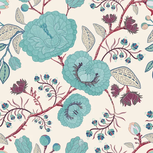 Vektör stilize çiçekler ve bitkiler ile seamless modeli. Dekoratif tarzı. Elle çizilmiş çiçek duvar kağıdı. Çiçek zemin Tekstil için web