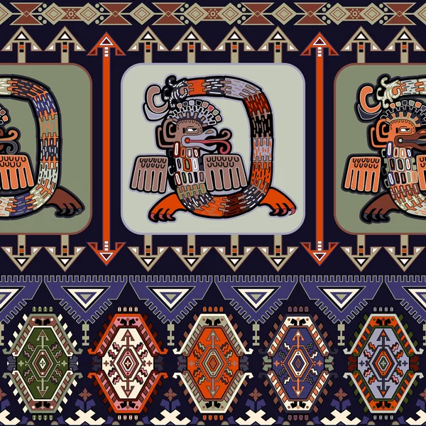 Vector seamless Aztec pattern. Mexican ornamental border — Stock Vector