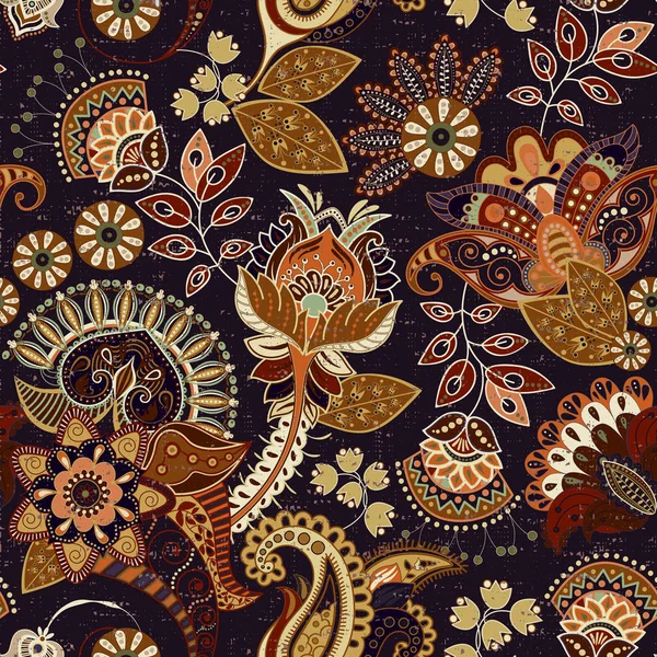 Kleurrijke vector naadloze patroon. Hand getekende illustratie met paisley en decoratieve bloemen — Stockvector