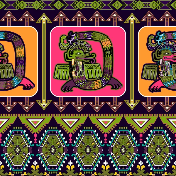 Vector naadloze Azteekse patroon. Mexicaanse decoratieve grens — Stockvector