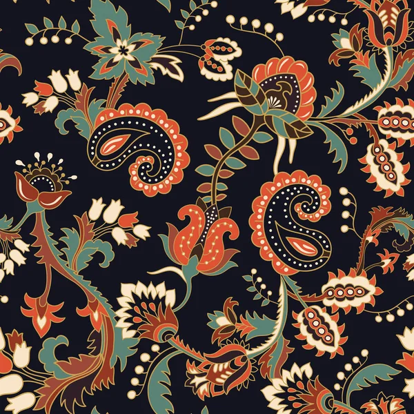 Бесшовный Пейсли фон, цветочный узор. Красочный декоративный фон — стоковый вектор