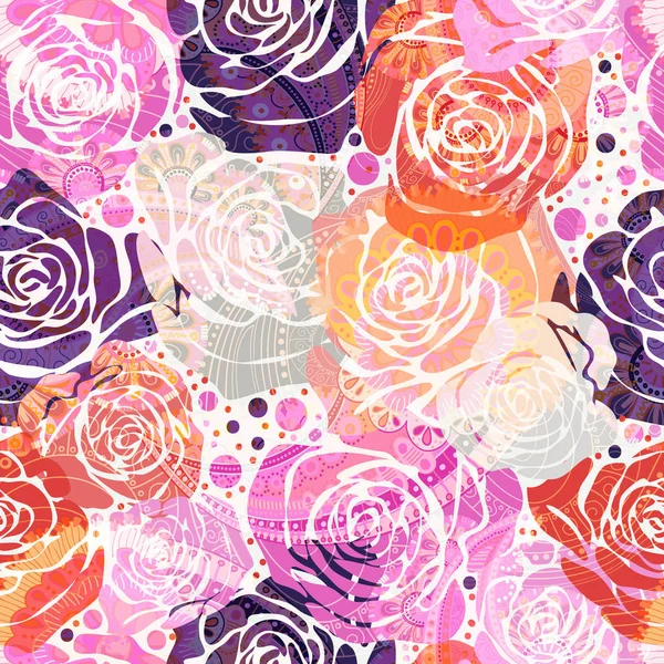 Světlé květinový vzor s stylizovanými růžemi. Vektorové ilustrace s rukou nakreslené květiny — Stockový vektor