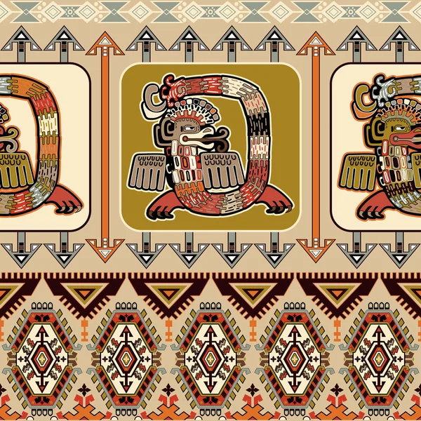 Vector naadloze Azteekse patroon. Mexicaanse decoratieve grens — Stockvector