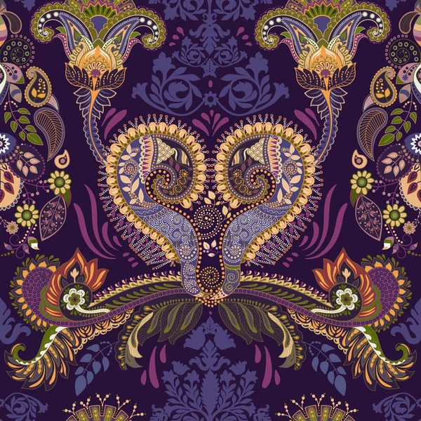 Seamless Paisley background, floral pattern. Colorful ornamental wallpaper — Stock Vector