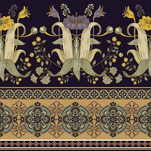 垂直のシームレスなパターン、ビクトリア朝様式。ヴィンテージの花壁紙 — ストックベクタ