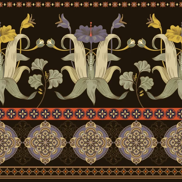 Patrón vertical sin costuras, estilo victoriano. Fondo de pantalla floral vintage — Archivo Imágenes Vectoriales
