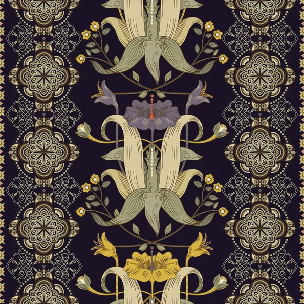 Patrón vertical sin costuras, estilo victoriano. Fondo de pantalla floral vintage — Archivo Imágenes Vectoriales