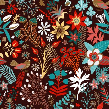 Vector seamless pattern with plants. Vector tropical wallpaper. Bright colorful botanical backdrop clipart