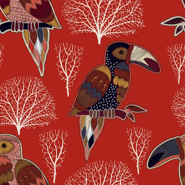 Красочный декоративный узор. Природа с птицами — стоковый вектор