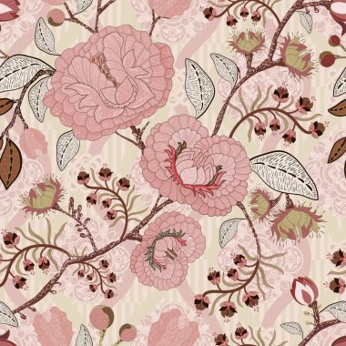 Çiçek vintage seamless modeli. Retro bitkiler tarzı. Vektör dekoratif çiçek, modern motifi.