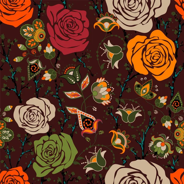 Barevný vzor s růží. Dekorativní květiny, bezešvé pattern. Tapety pro iphone kryt, textilní, web, karty, pozvánky, záclony — Stockový vektor