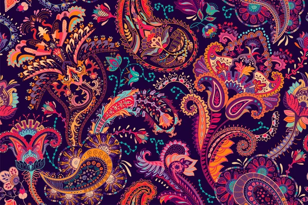 Patrón colorido de Paisley para textiles, cubierta, papel de envolver, tela. Papel pintado vectorial étnico con elementos decorativos — Vector de stock