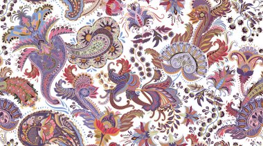 Renkli Paisley desen Tekstil, kapak, ambalaj kağıdı, web için. Dekoratif elemanlar ile etnik vektör duvar kağıdı. Hint dekoratif zemin