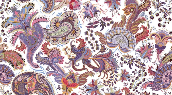 Padrão de Paisley colorido para têxteis, capa, papel de embrulho, teia. Papel de parede vetorial étnico com elementos decorativos. Cenário decorativo indiano — Vetor de Stock