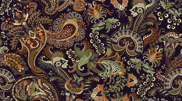 Padrão de Paisley colorido para têxteis, capa, papel de embrulho, teia. Papel de parede vetorial étnico com elementos decorativos. Cenário decorativo indiano —  Vetores de Stock