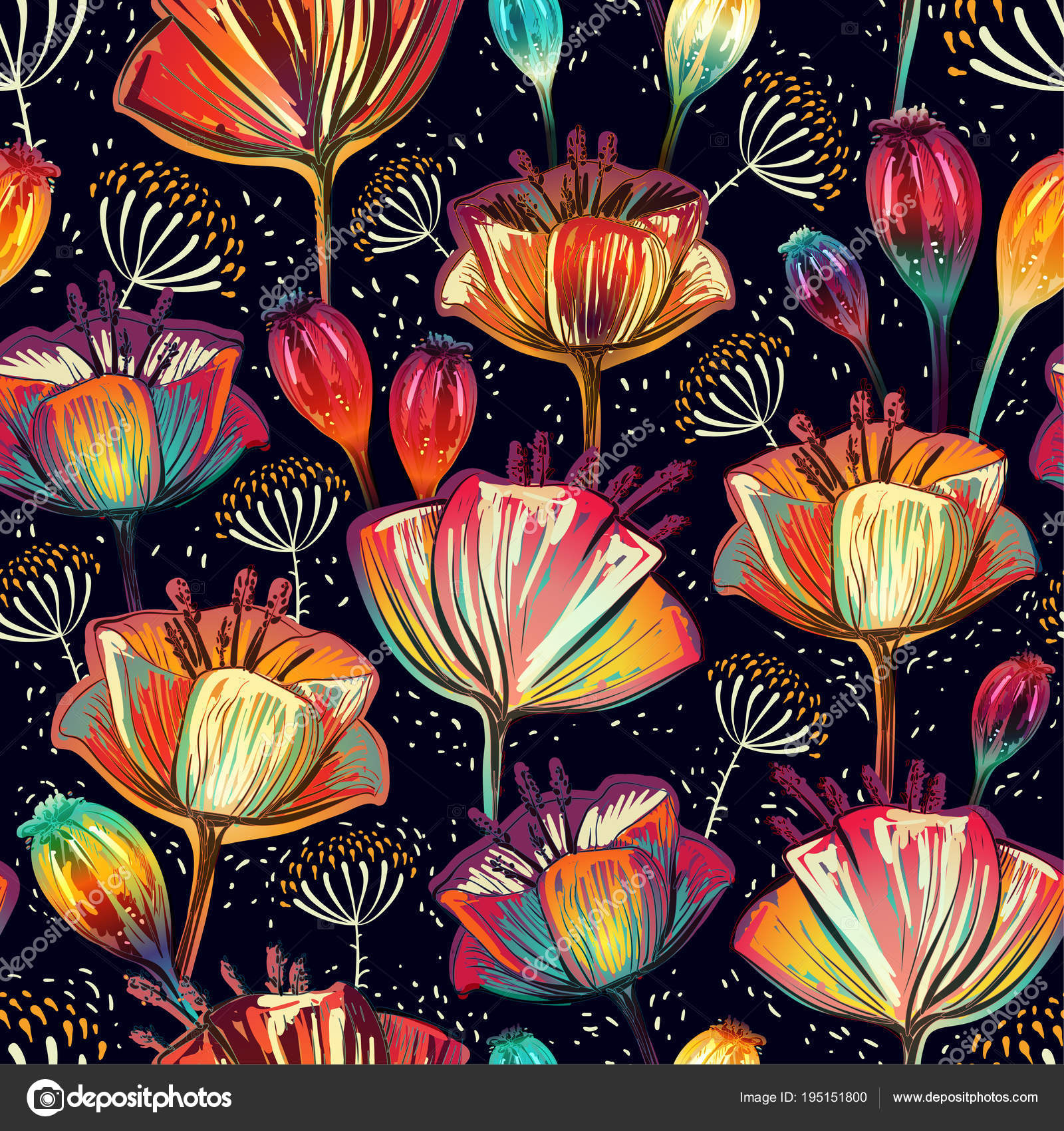 Colorful floral seamless pattern. Plants ornament