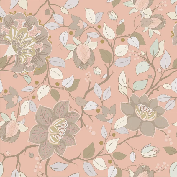 Helles florales Muster. Vektor-Tapete mit großen Illustrationsblumen. handgezeichnete Pflanzen, Rosen — Stockvektor