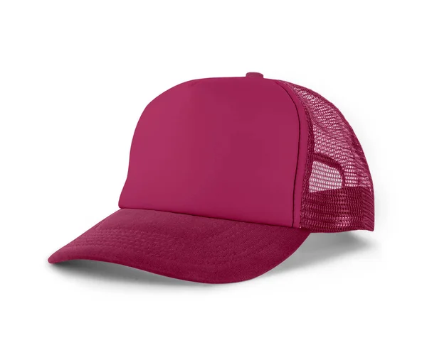 侧视写实主义帽造型粉红孔雀色是一种高分辨率的帽型造型 可以帮助您漂亮地展示您的设计或品牌标志 — 图库照片