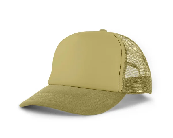 Side View Realistic Cap Mock Yellow Custard Color Modelo Chapéu — Fotografia de Stock