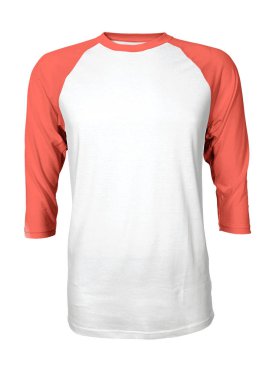Modern bir Front View Üç Çeyrek Kollu Beyzbol Tişörtü Yaşayan Mercan Kollar Rengi ile tasarladığınız tişörtü profesyoneller gibi eklemek için.