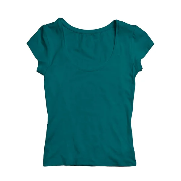 このフロントビューの女性Tシャツを使用することで あなたのデザイナー生活に後押しを与えるグリーンエデンの色でモックアップ — ストック写真