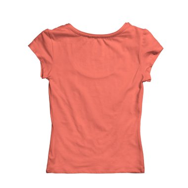 Bu Backview Kadın Tişörtü Canlı Mercan Rengi Basit ve modern bir boş şablon.