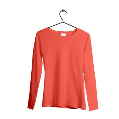 Bu harika Ön Görünüm Uzun Kollu Kadın Tişörtü Yaşayan Mercan Renkli Askıyla Markanızın logosunu sergilemek için kullanılacak.