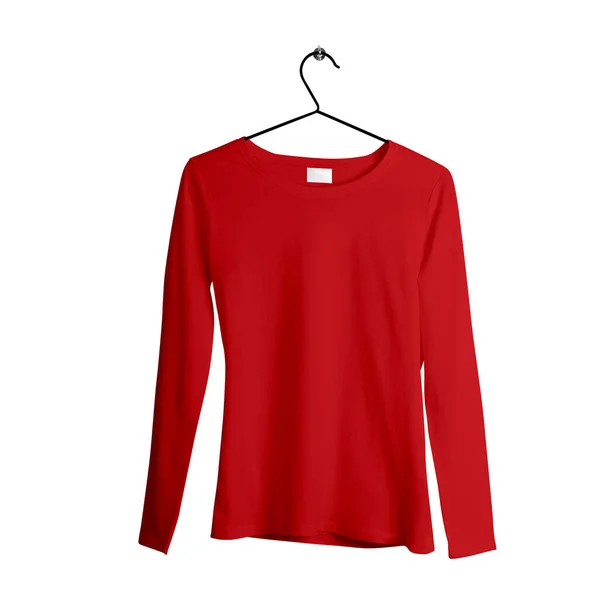 Deze Geweldige Front View Female Tshirt Mock Hanger Flame Scarlet — Stockfoto