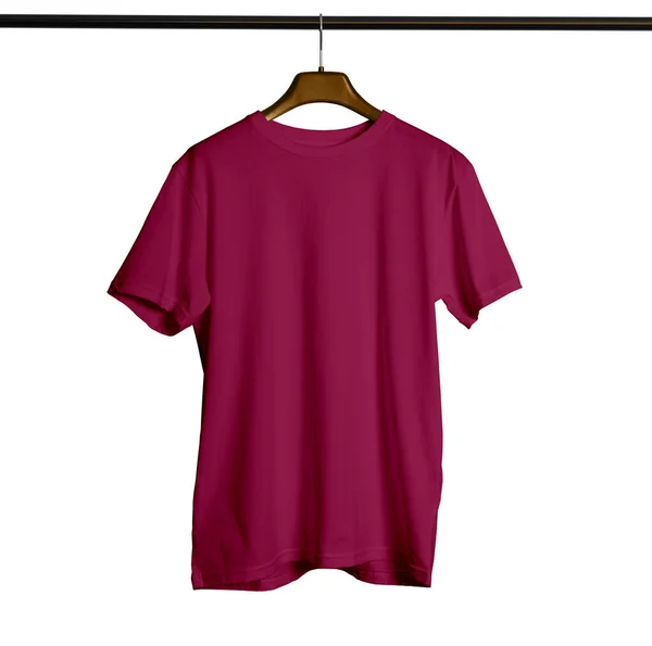 슬리브 Neck Tshirt Mock Hanger Man Dark Sangria Color 당신의 — 스톡 사진
