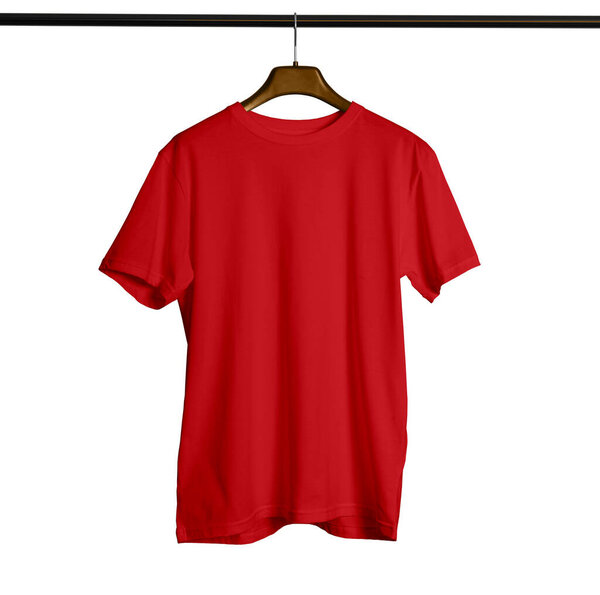 With this Short Sleeves Crew Neck Tshirt Mock Up With Hanger For Man In Flame Scarlet Color, your design will look more real.