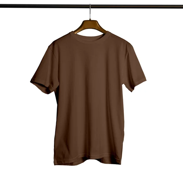 Short Sleeves Crew Neck Tshirt Mock Hanger Man Royal Brown — Stock Photo, Image
