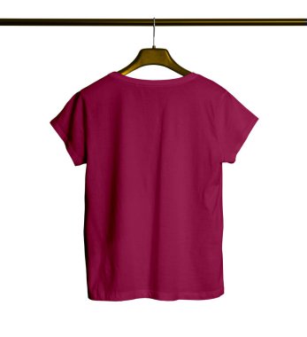 Bu Geri Görünüm Kısa Kollu Kadın Tişörtü Koyu Sangria Renkli Askısı ile Harika Tasarım veya logonuzu Gösterin.