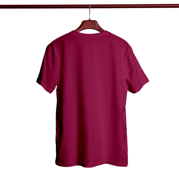 Paste your logo or design to this Back View Short Sleeves Male TShirt Mock Up With Hanger In Dark Sangria Color and everything looks beautiful