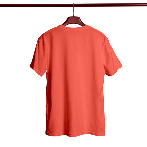 Paste your logo or design to this Back View Short Sleeves Male TShirt Mock Up With Hanger In Living Coral Color and everything looks beautiful
