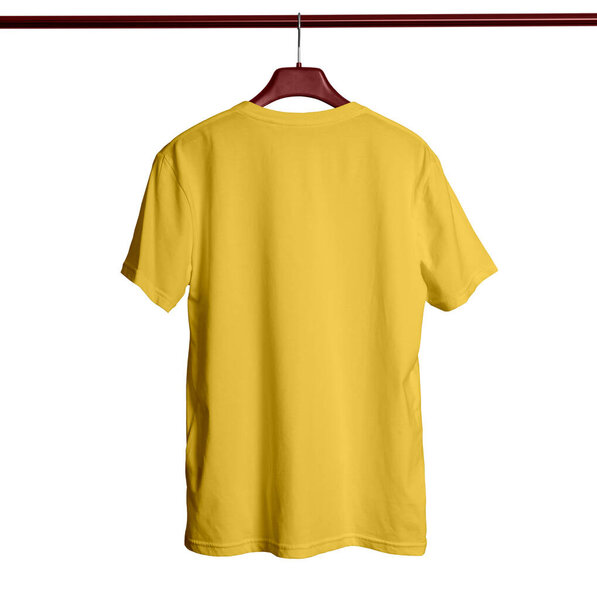 Paste your logo or design to this Back View Short Sleeves Male TShirt Mock Up With Hanger In Prime Rose Color and everything looks beautiful