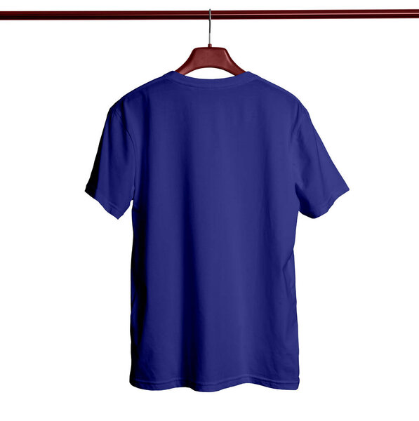 Paste your logo or design to this Back View Short Sleeves Male TShirt Mock Up With Hanger In Royal Blue Color and everything looks beautiful