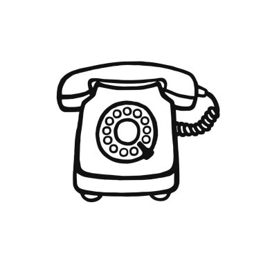 El çizimi retro ev telefonu çizimi beyaz arkaplanda izole edilmiş 
