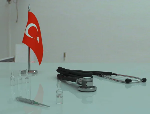 Syringe Coronovirus Vaccine Covid Phonendoscope Медичній Таблиці Туреччині — стокове фото