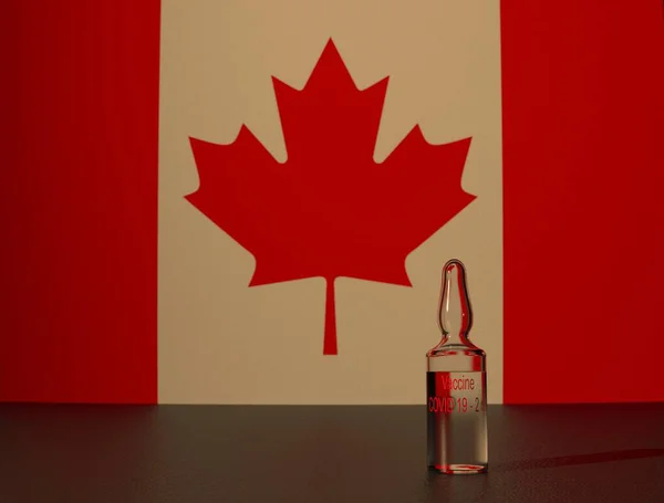 Covid Virus Vaccine Backdrop Canada Flag Close — Stock Photo, Image