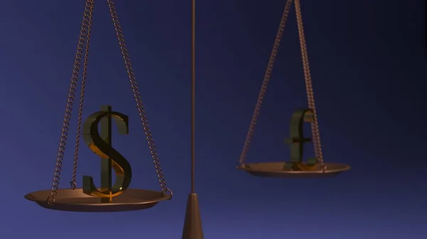Amerikan dolarının sembolleri ve mavi arkaplanda İngiliz sterlini..