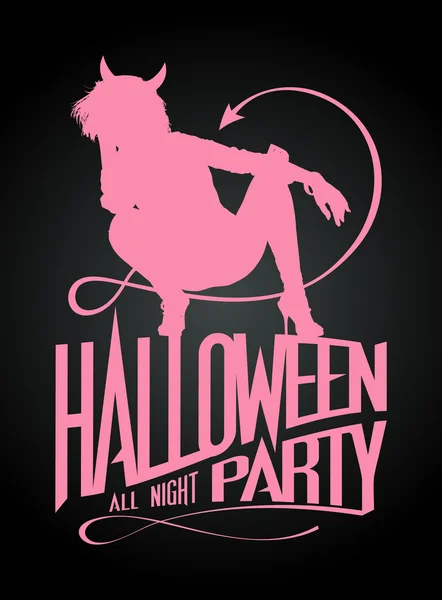 Fête d'Halloween, silhouette de fille diable — Image vectorielle
